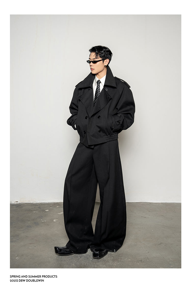 3D Reverse Pleated Wide-Leg Pants