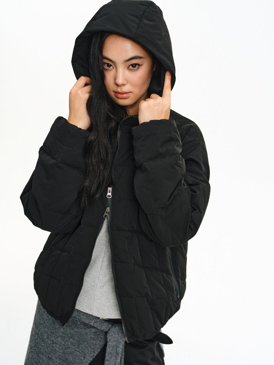 High-collar hooded down jacket
