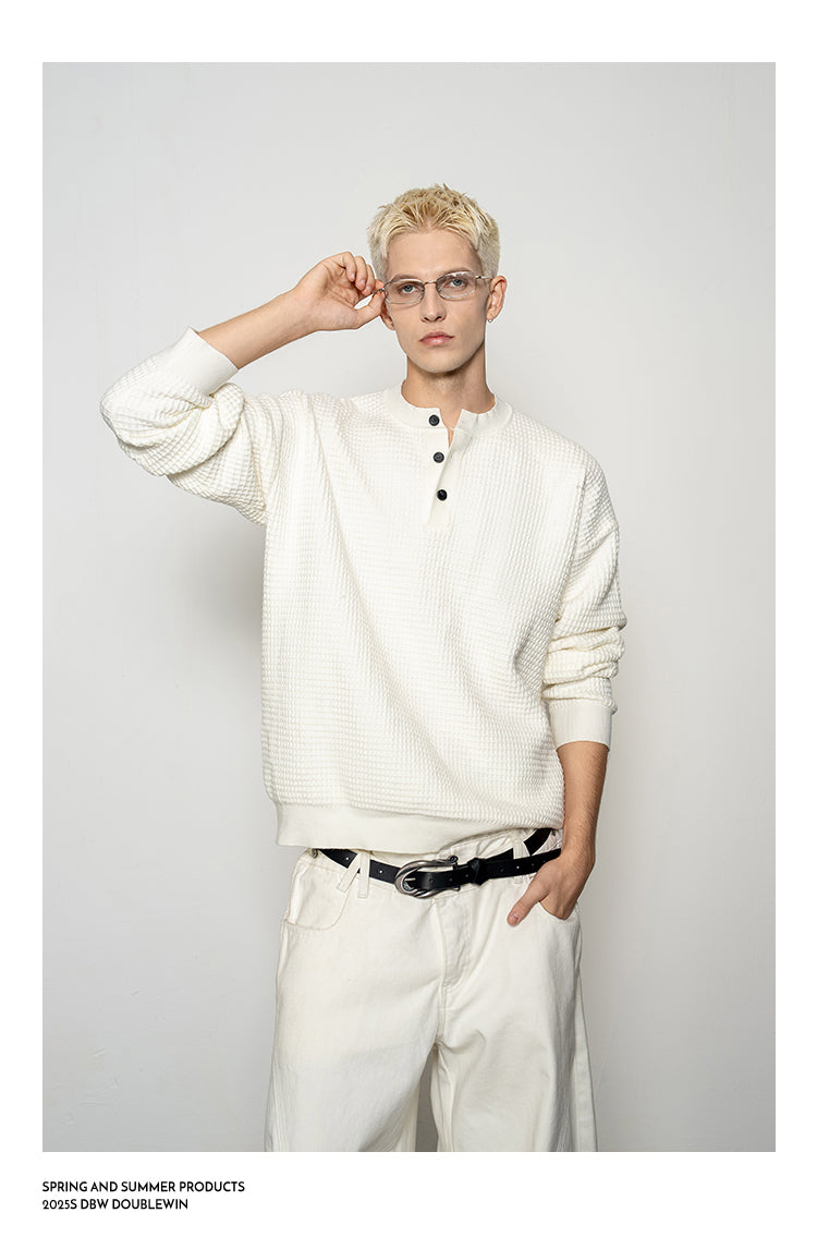Lazy Waffle Henley Collar Sweater