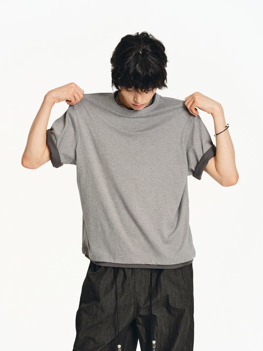 Faux Two Piece Round Neck T-Shirt