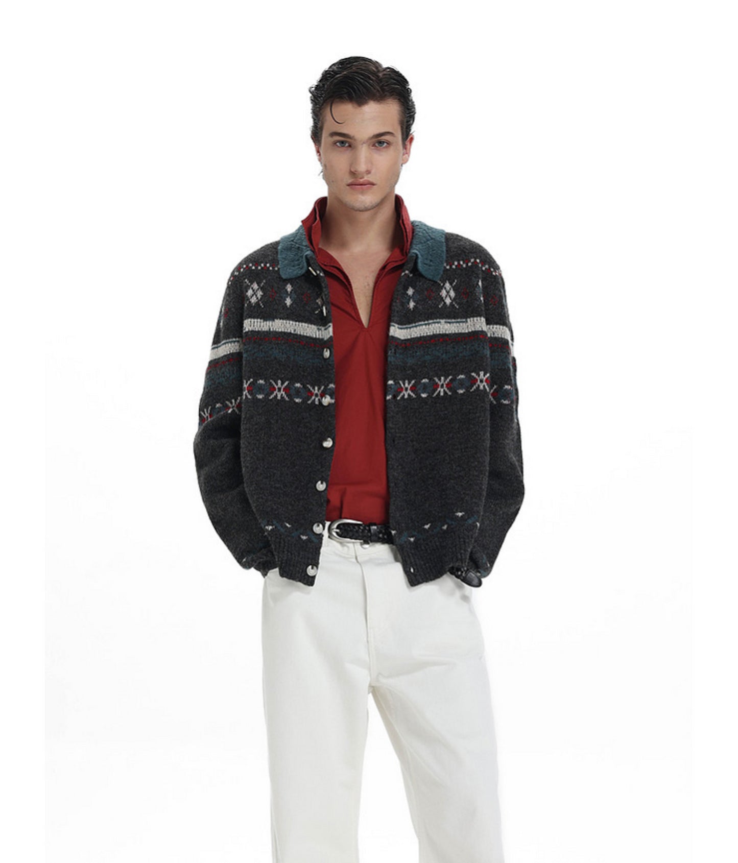 Diamond-Cutout Collar Cardigan