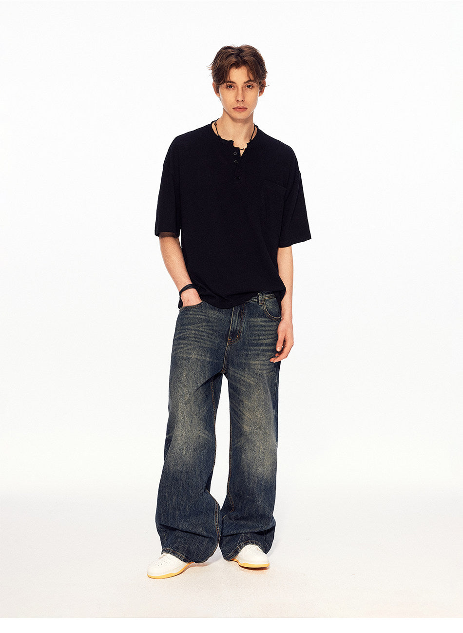 Henry Collar Linen-Look T-Shirt