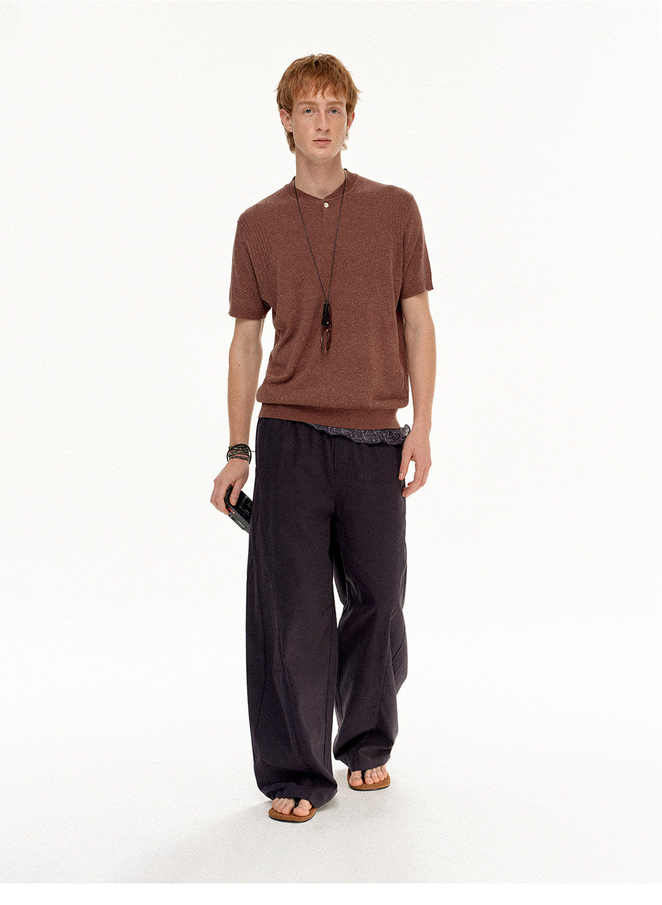 Henley-Neck Loose-Fit Knit