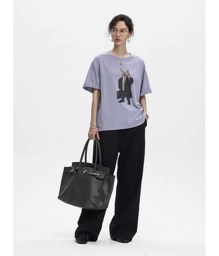 Cat-Print Soft T-Shirt