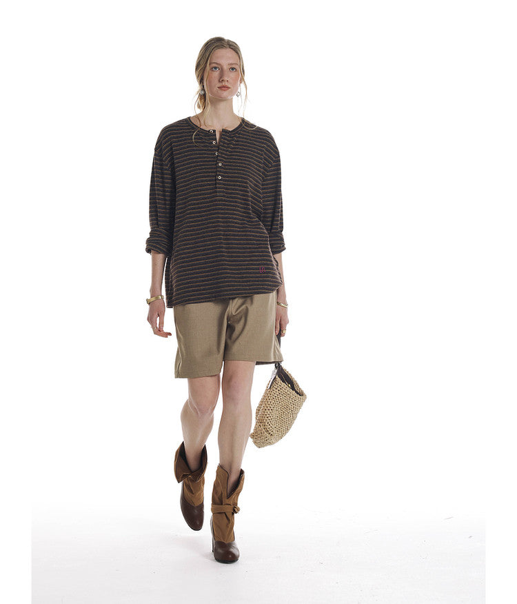 Striped Henley Collar T-Shirt