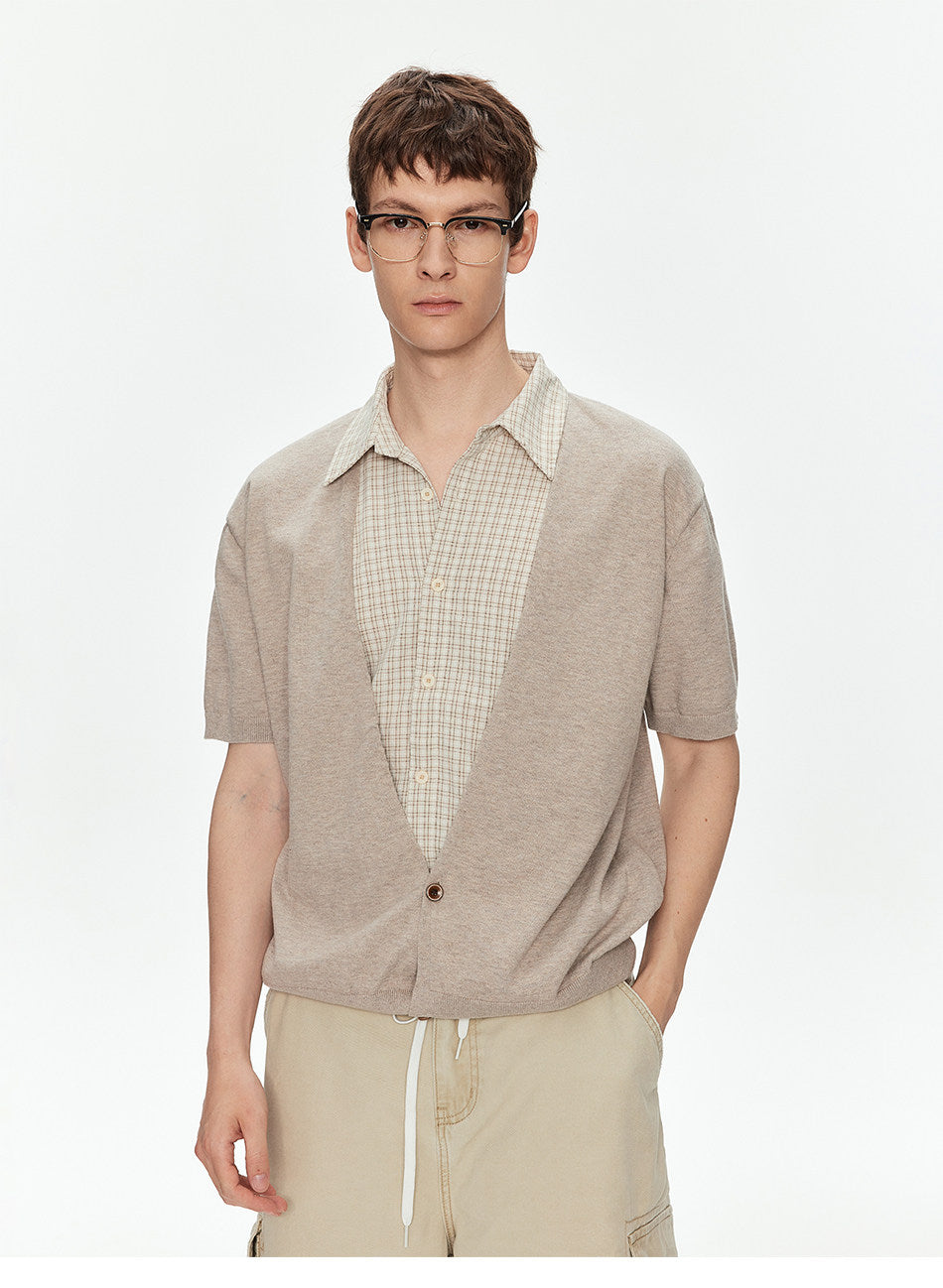 Faux Two-Piece Checkered Shirt