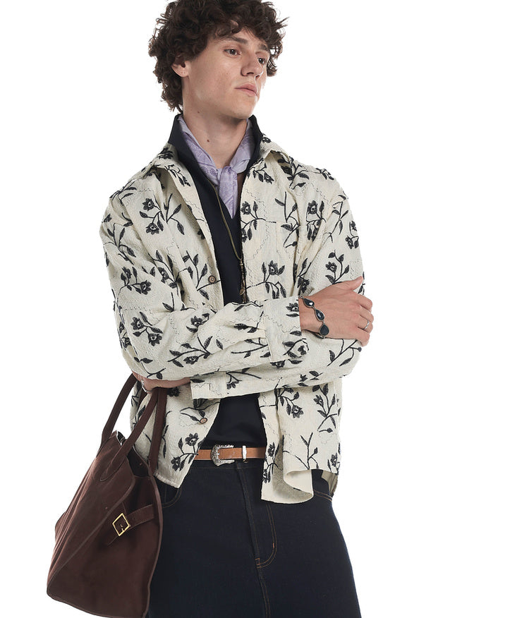 Resort-style shirt with embroidery throughout