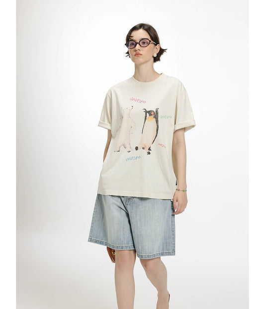 Printed wash-processed T-shirt