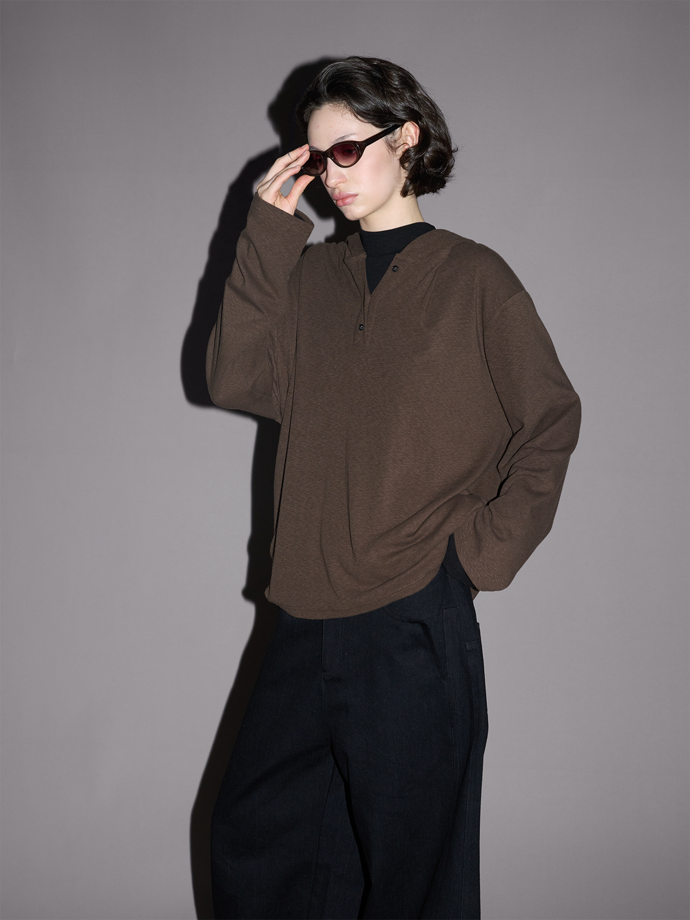 Henry Collar Hooded T-Shirt