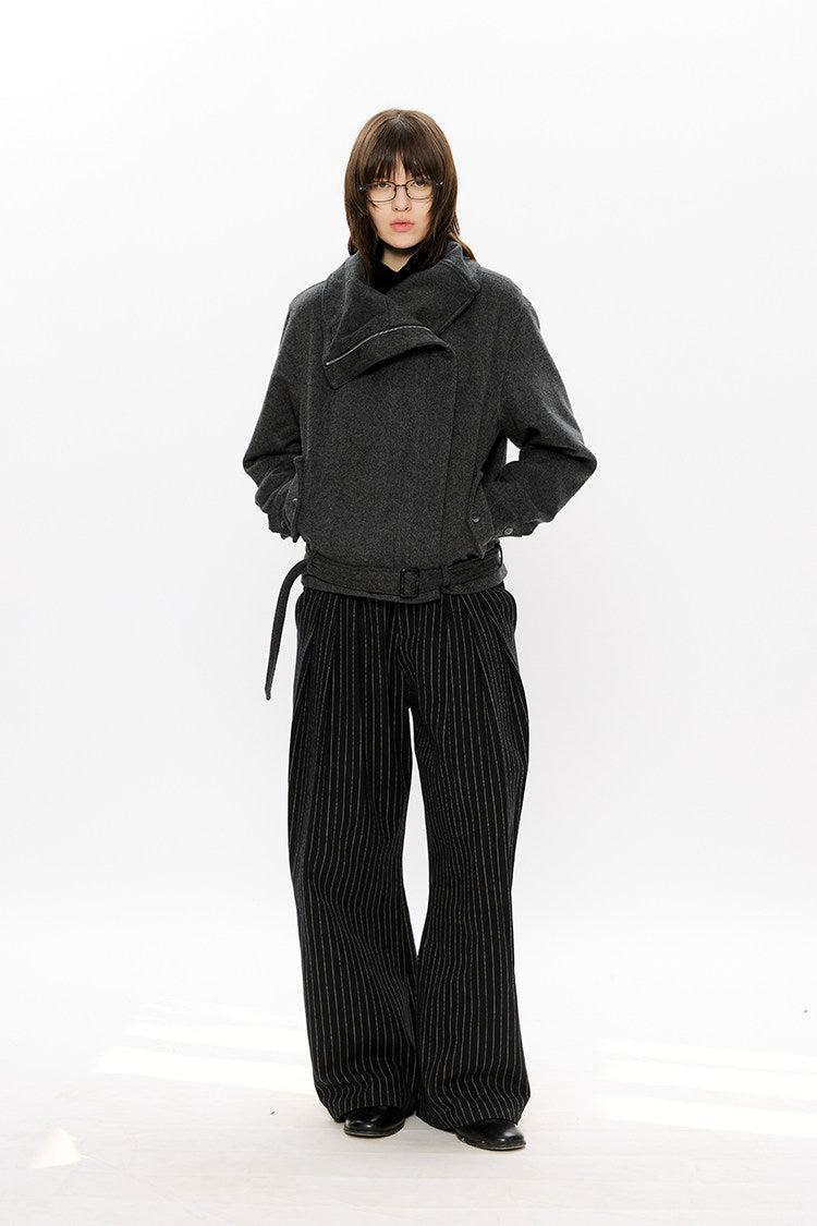 Diagonal Zipper Wool Jacket