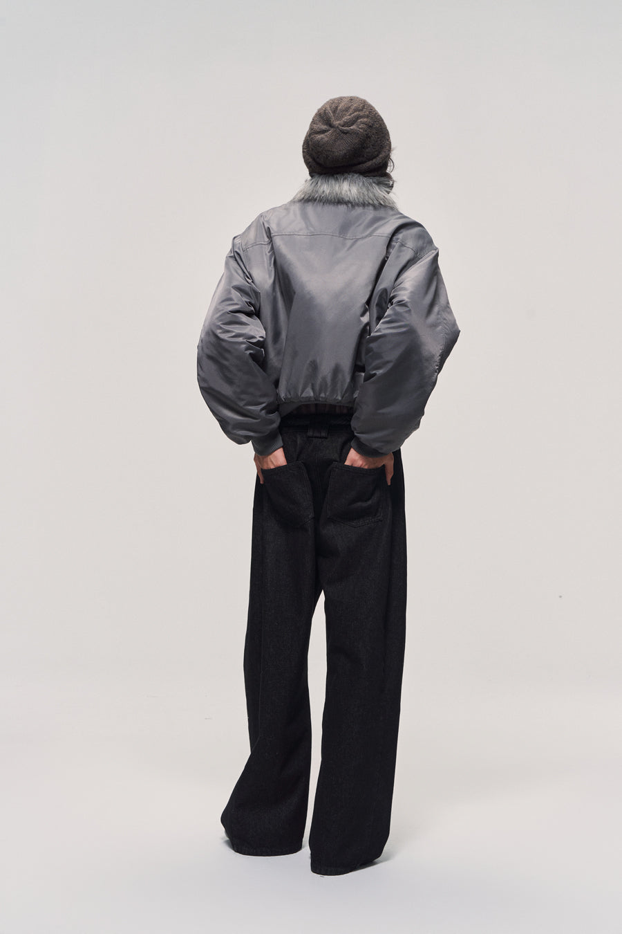 Fur collar bomber jacket