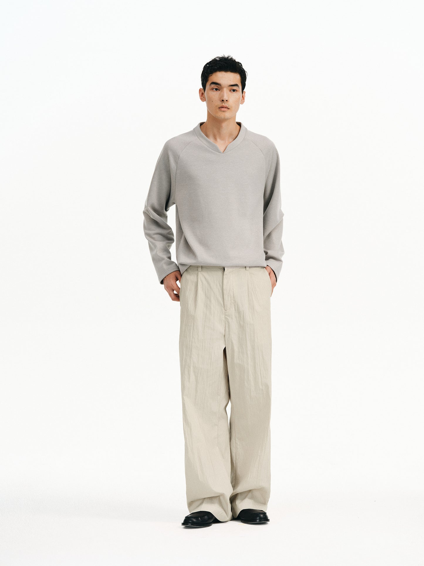 Cotton &amp; Brocade Pleated Casual Pants