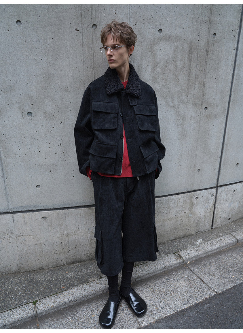 Flocked Multi-pocket Suede Jacket