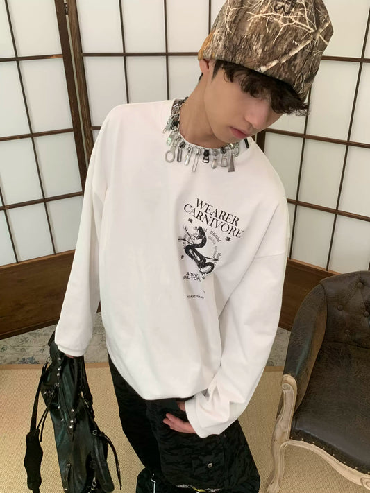 Used Printed Round Neck Long Sleeved T-Shirt