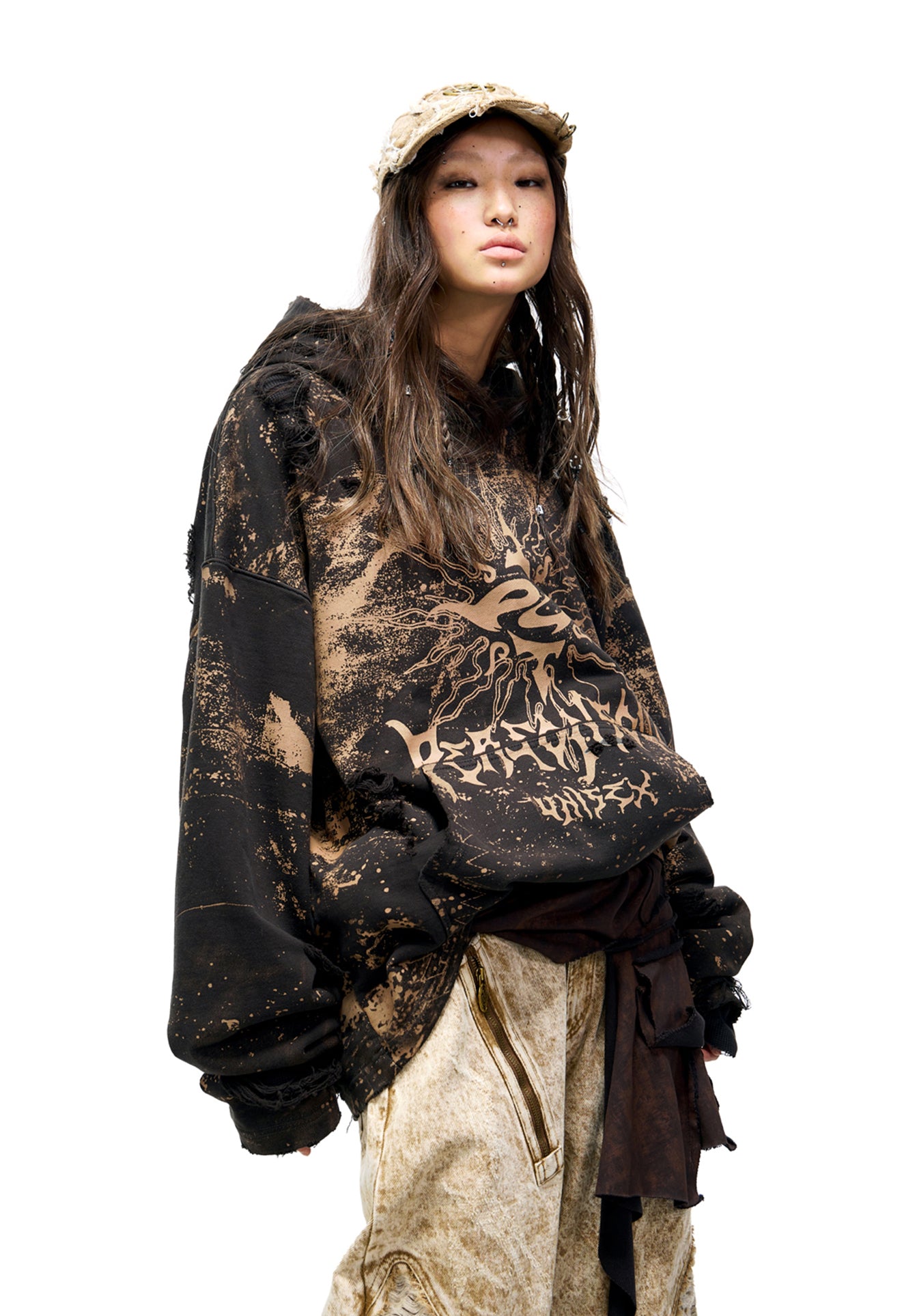 Printed Damaged Hoodie