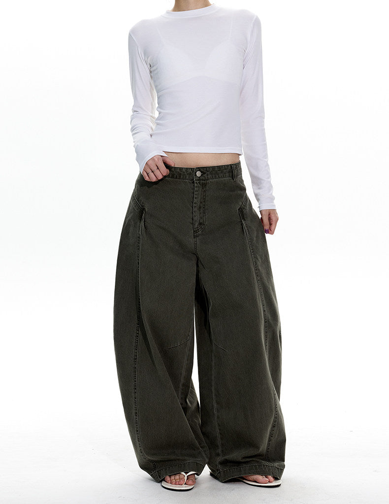 Deconstructed Wash Curved Blade Casual Pants