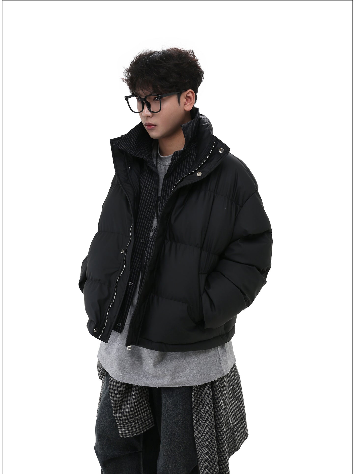 Faux Two-Piece Stand Collar Jacket