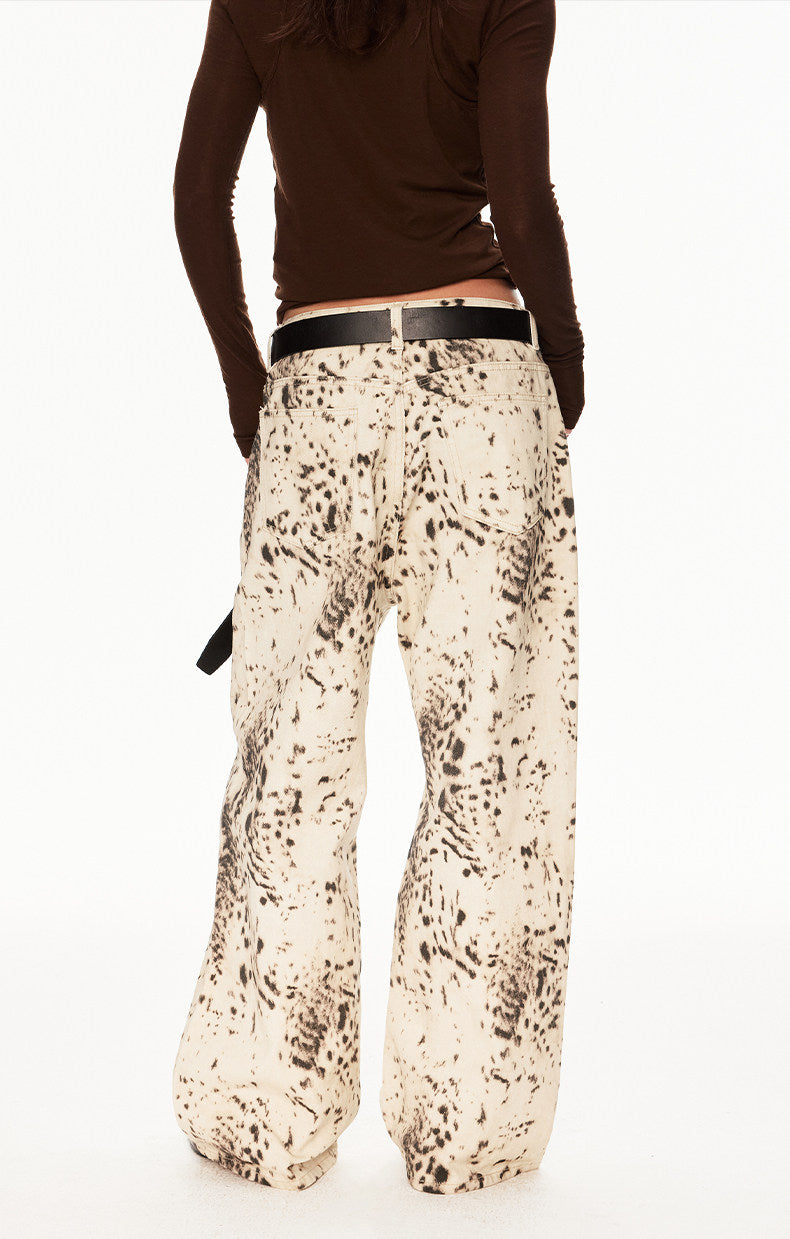Distressed Leopard-Print Jeans