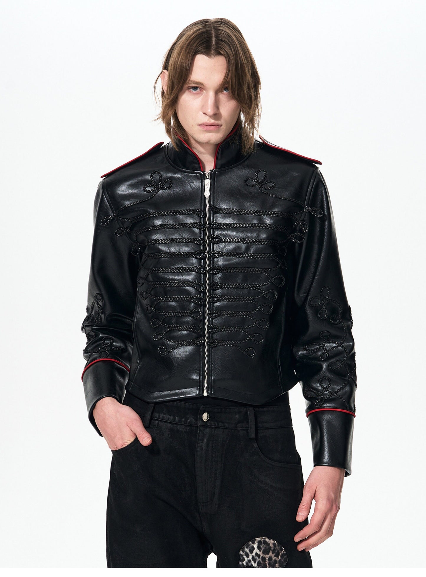 Rope Embroidery Leather Jacket
