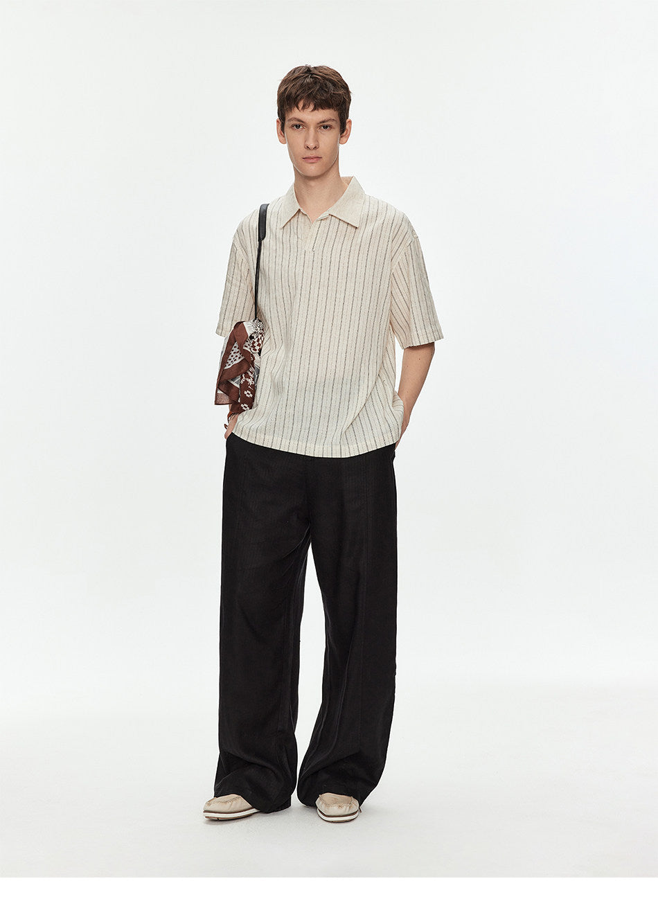 Cuban-Collar Striped Shirt
