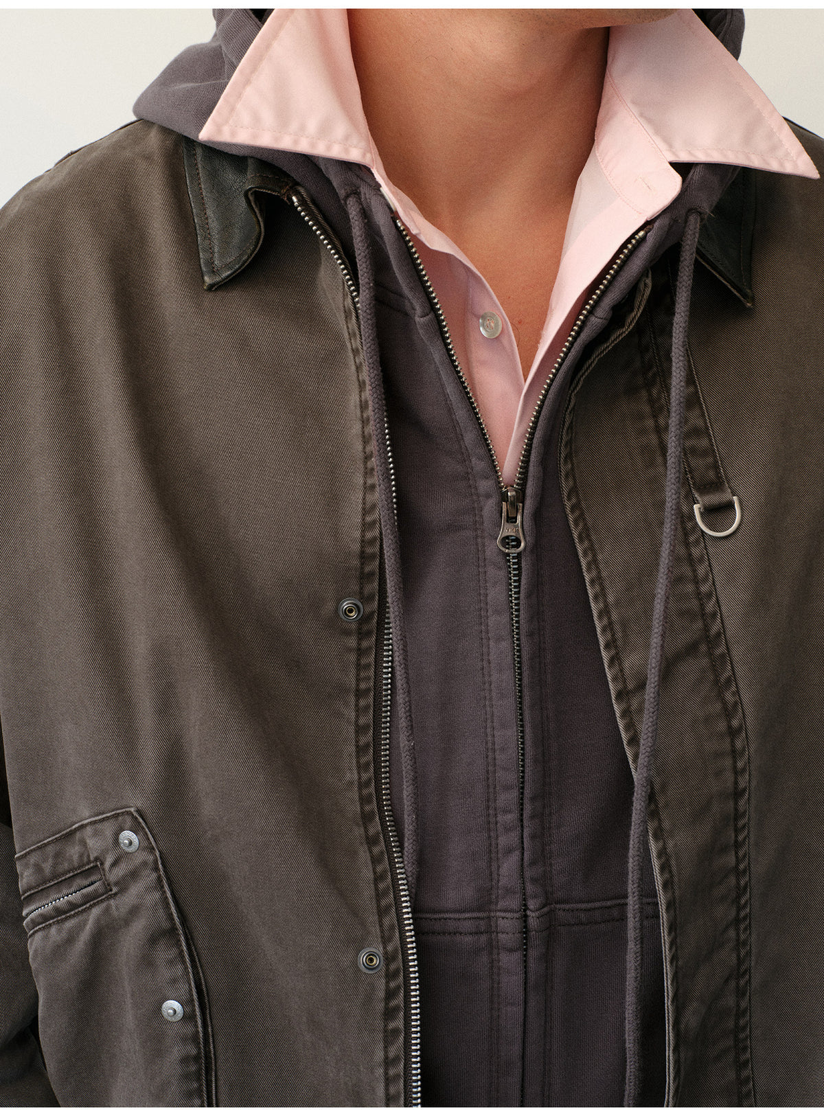 Distressed Leather Color-Block Work Jacket