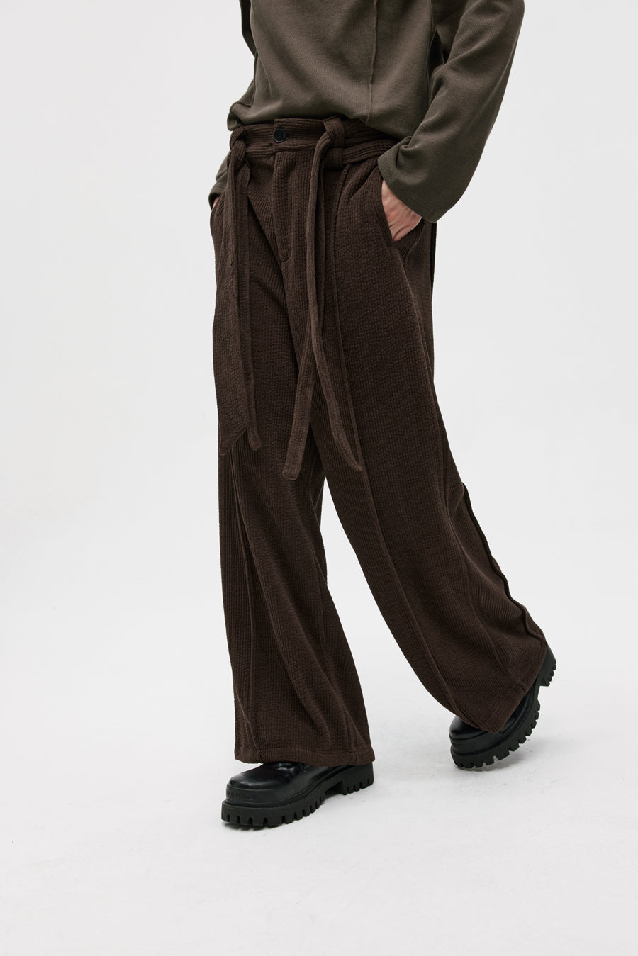 Double Belt Center Seam Wide Pants