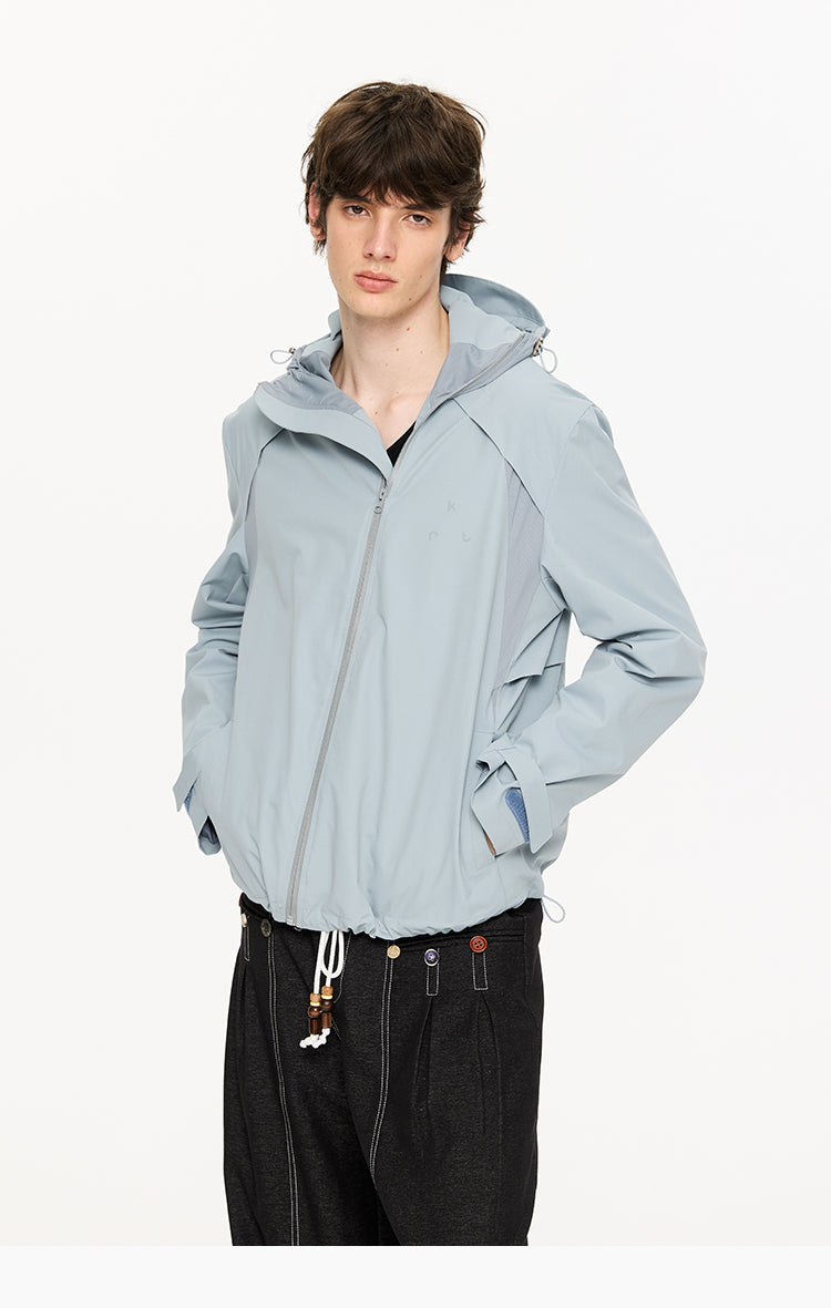 Diagonal Zipper Hooded Jacket