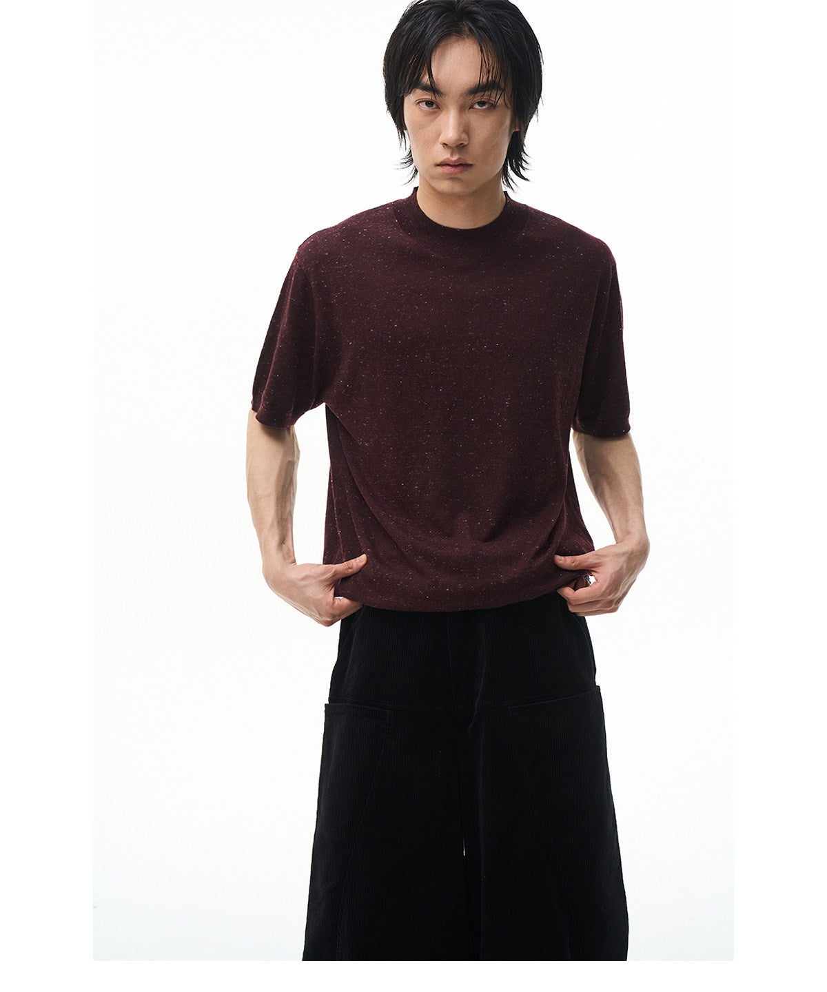 Color-Blocked Half-High-Collar Knit Shirt