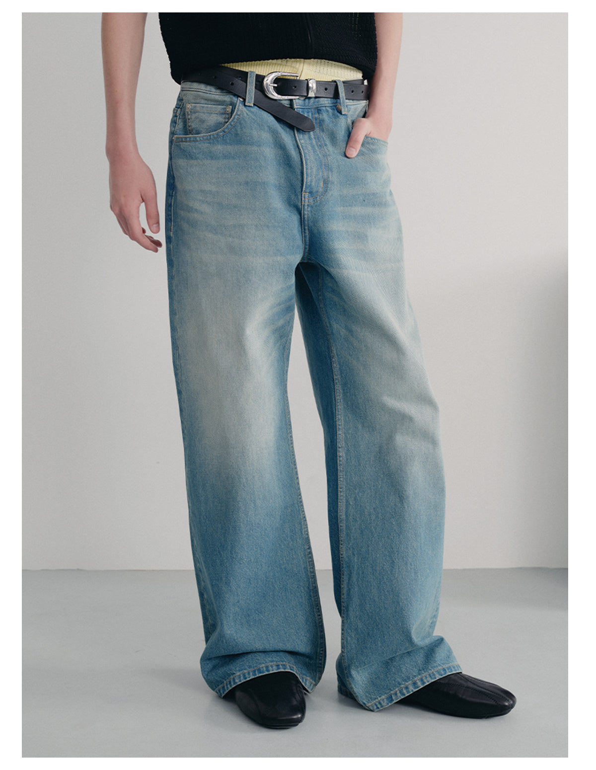 Vintage wash denim pants