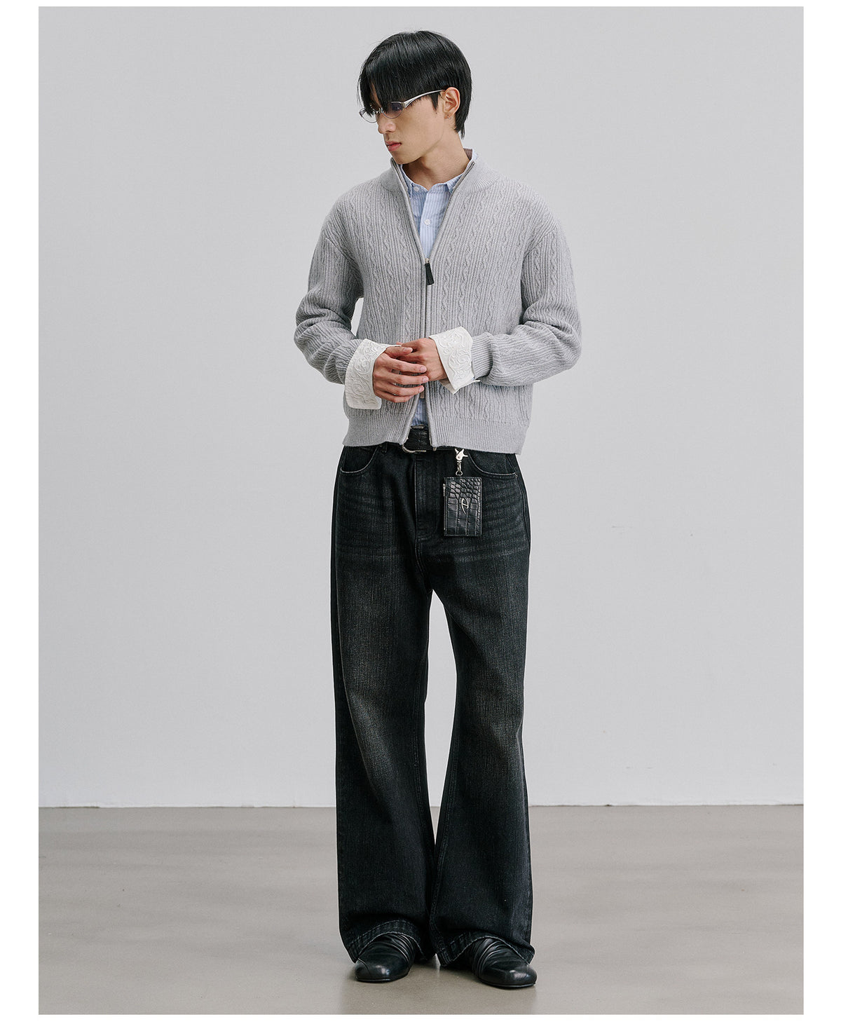 Embossed Wool-Blend Cardigan