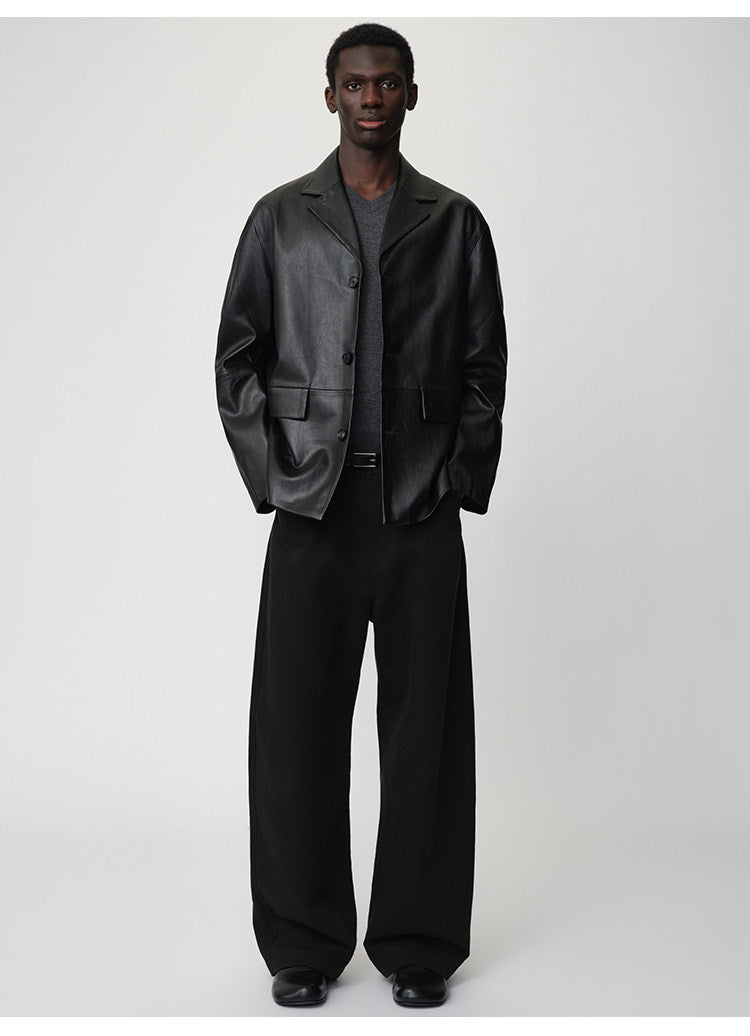 Curved Straight-Leg Casual Pants