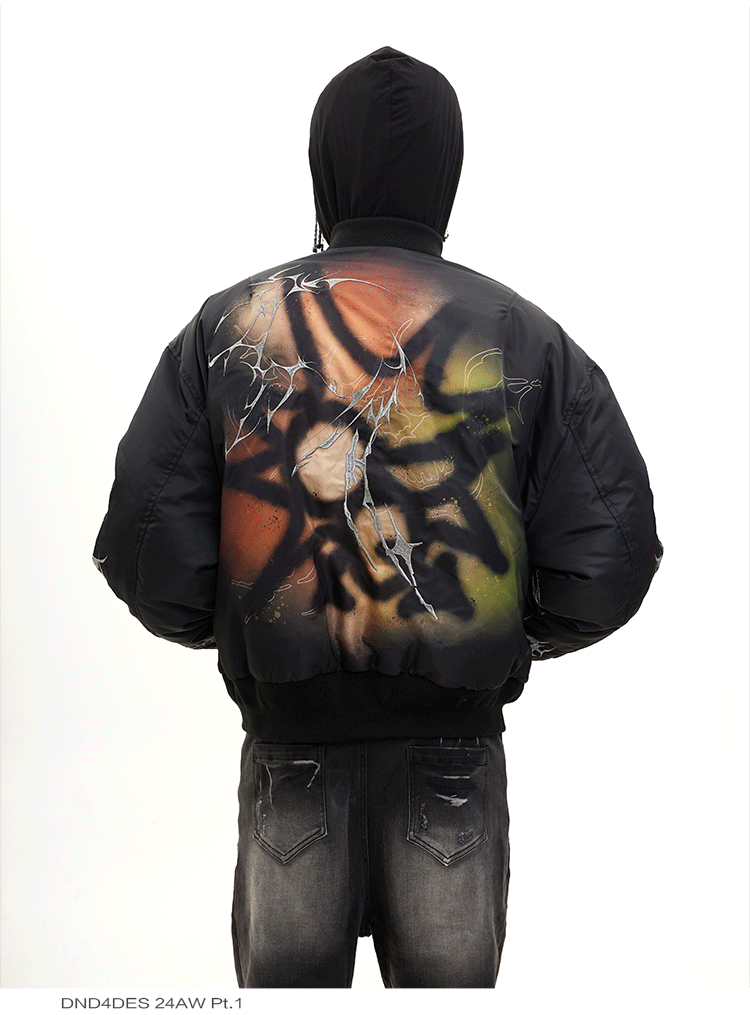 Graffiti Embroidery Print Flight Jacket