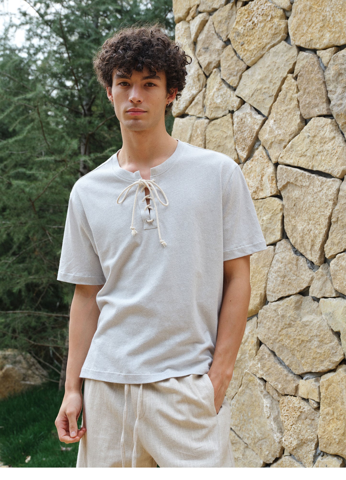 V-neck Rope-Tie T-shirt