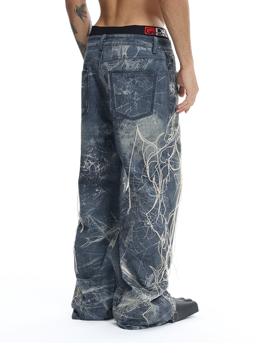 Embroidered Digital Print Jeans
