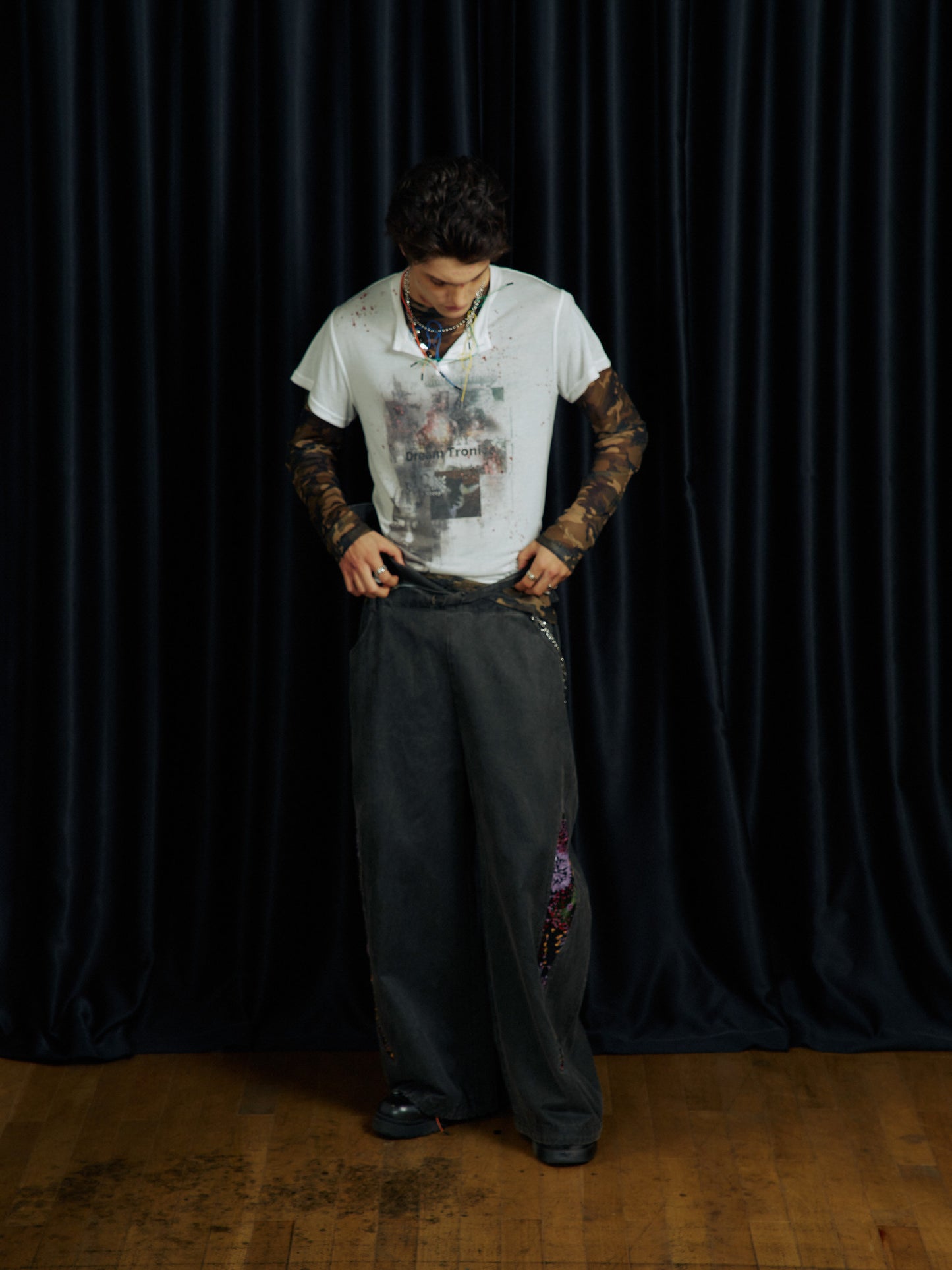 Ink Splash Print Henley Neck T-Shirt