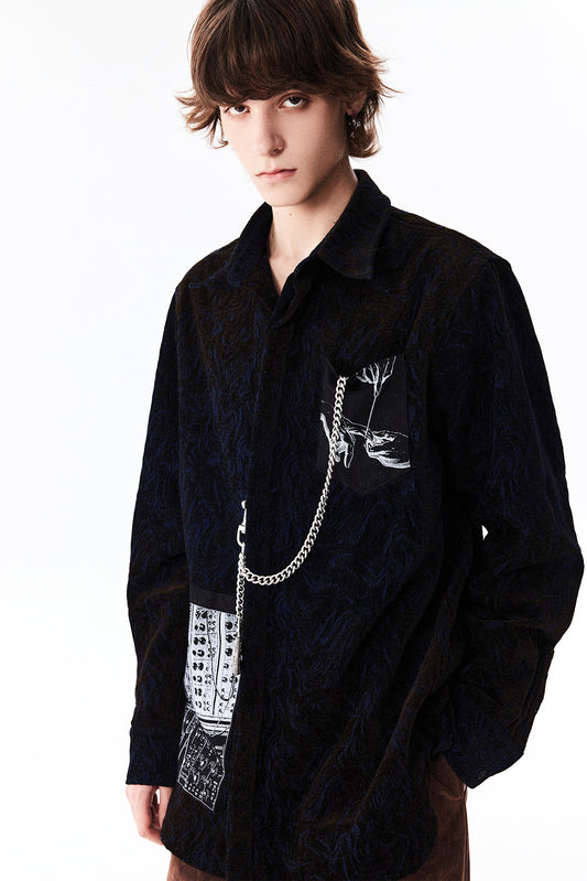 Jacquard Patch Elegant Silhouette Shirt