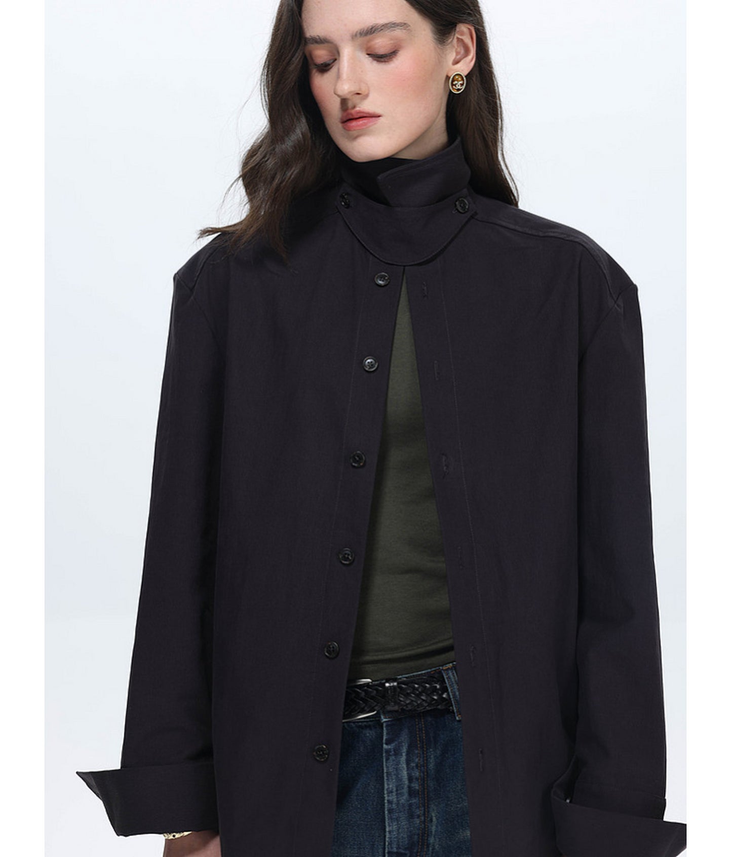 Shirt with Stand-Up Collar and Panel Design