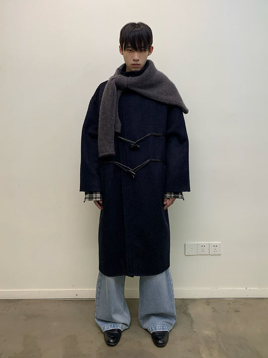 Long wool coat with diagonal placket