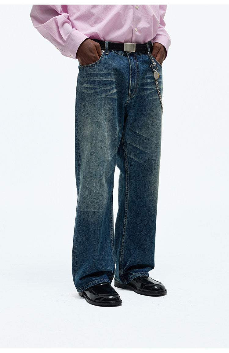 Wrinkle-Processed Red-Edge Denim Pants