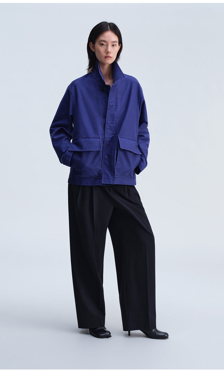 Casual Jacket with Stand-Up Collar and Patch Pockets