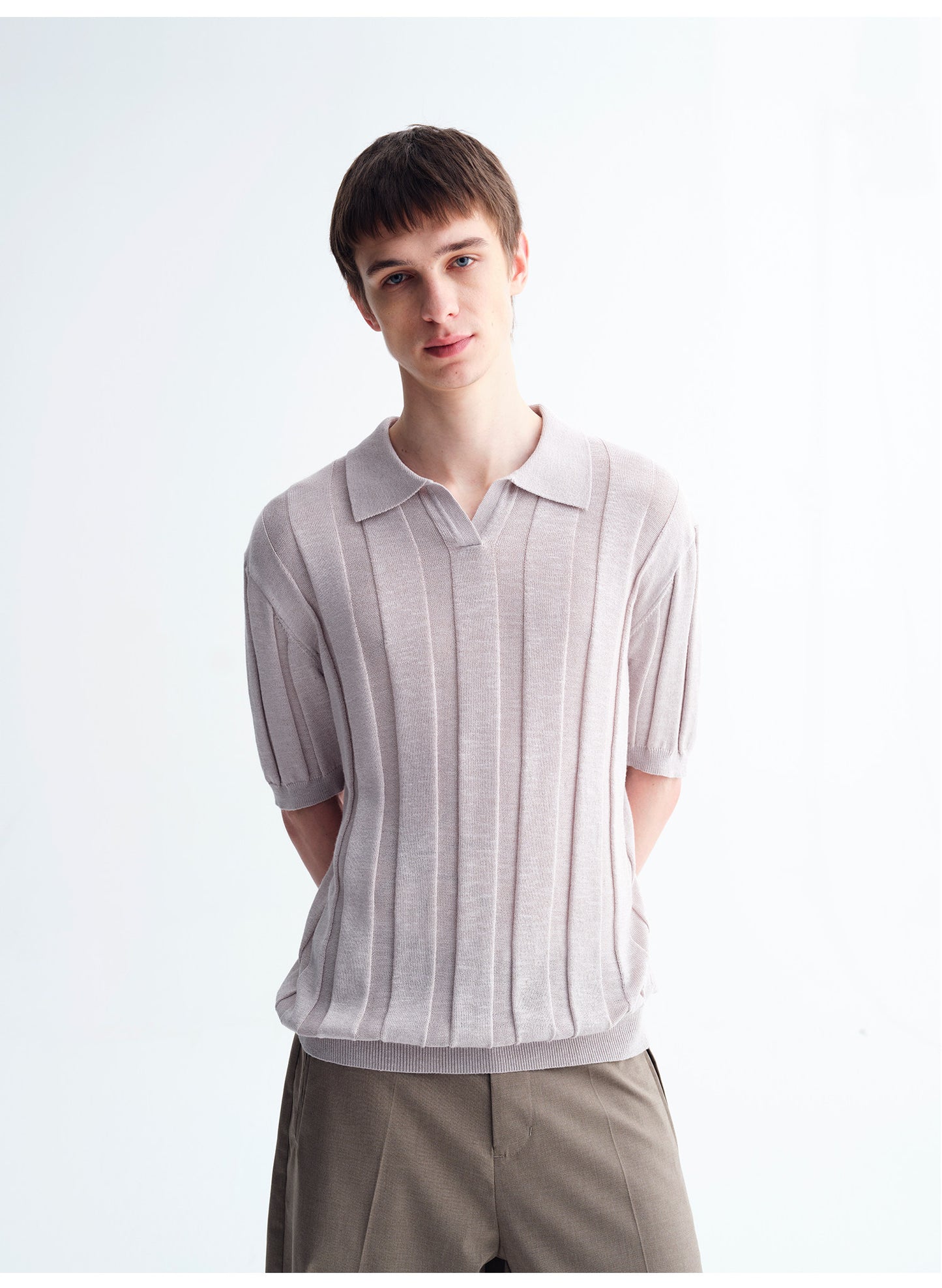 Vertical-Stripe Relaxed-Fit Knit Polo Shirt