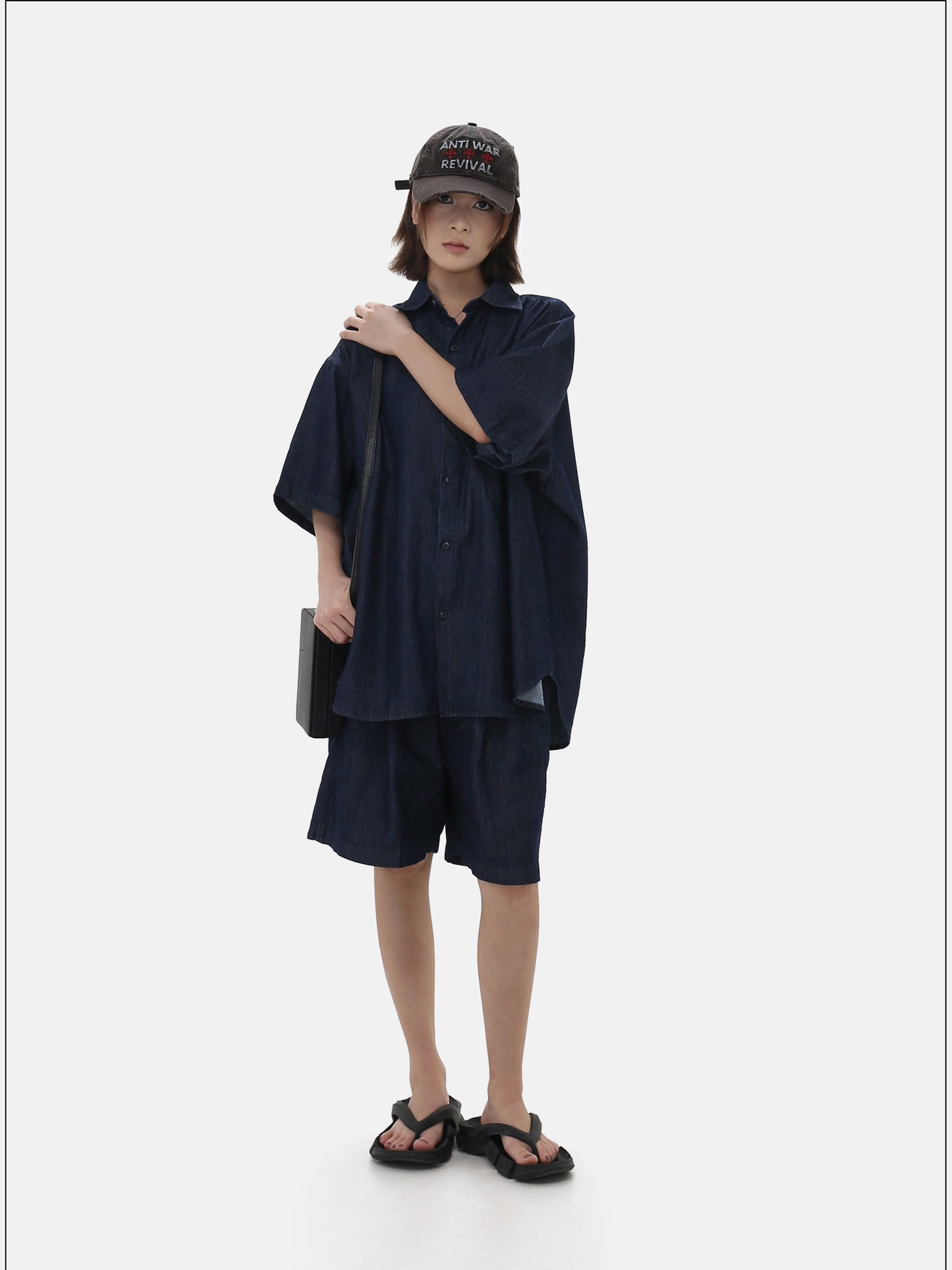 Trendy Loose-Fit Vintage-Style Denim Shirt Set