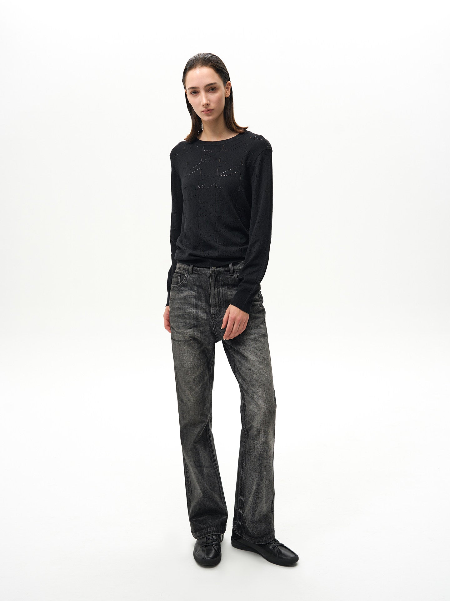 Distressed flare jeans