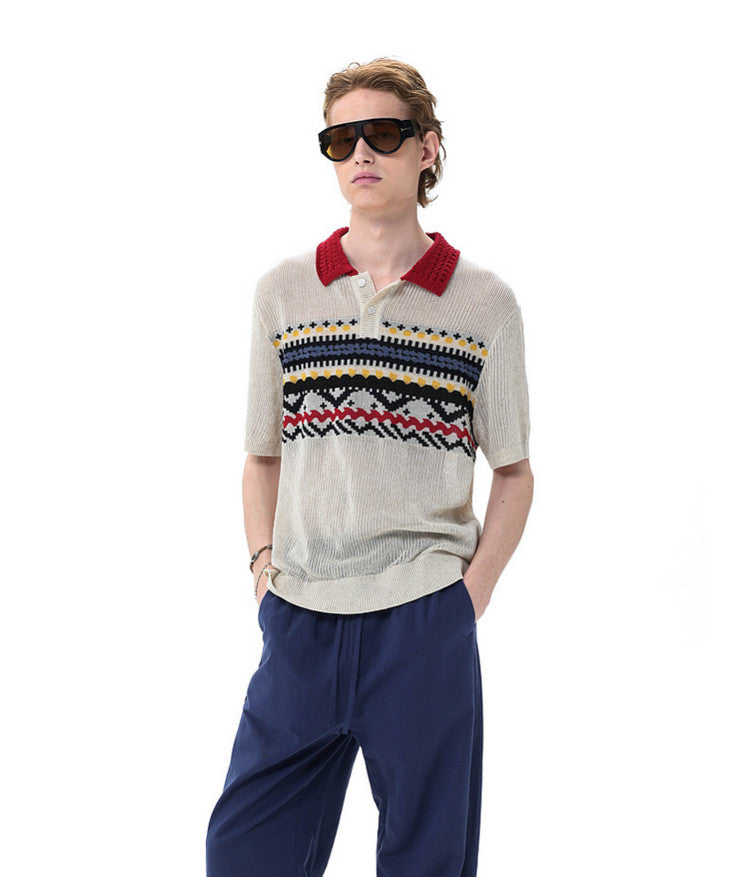 College-Style Polo-Collar Sweater