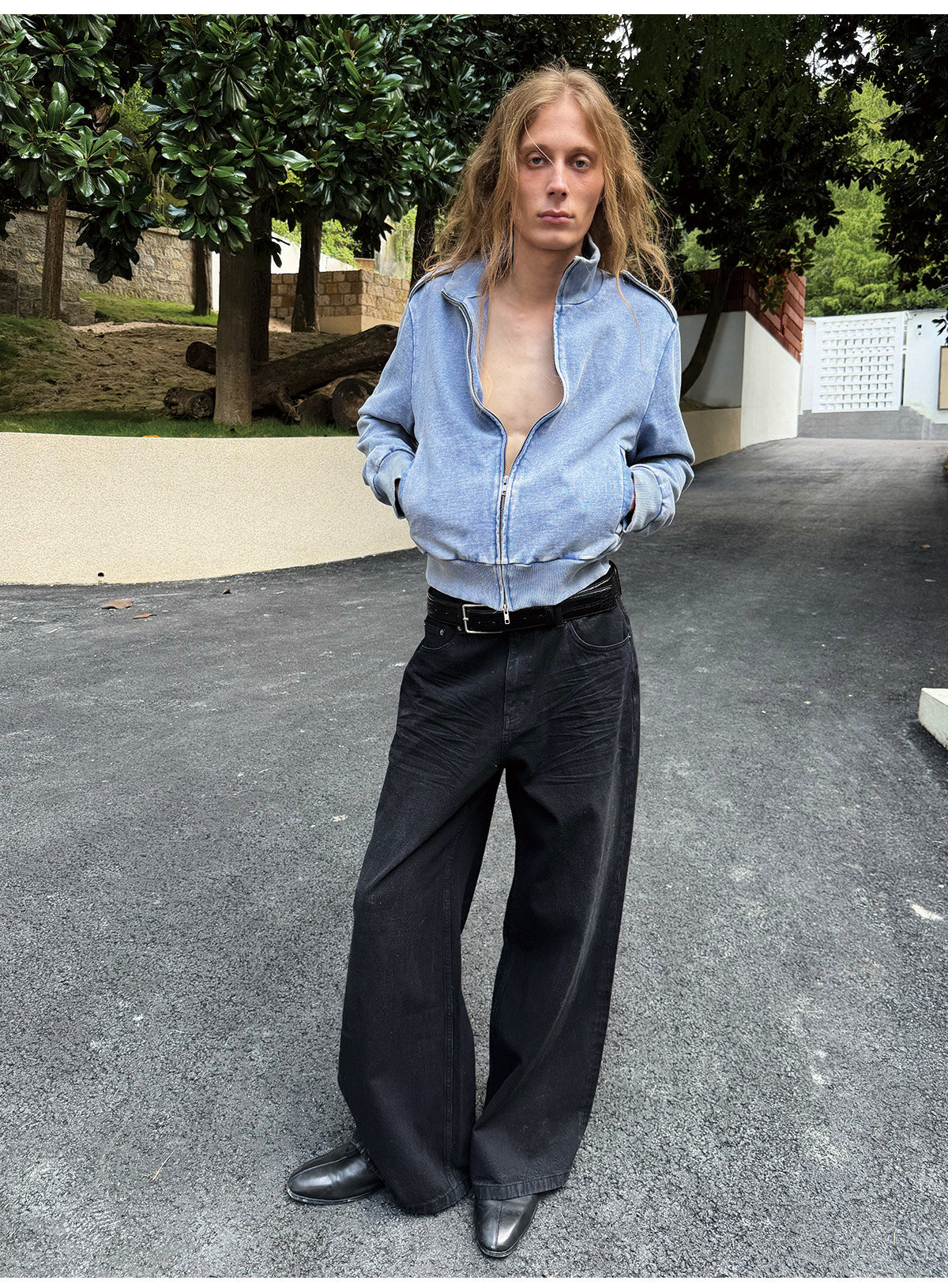 Pleated Waxed Denim Pants