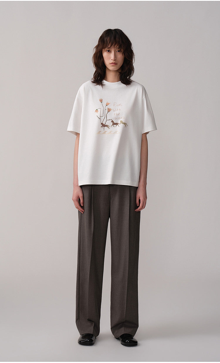 Hand-Painted Style Round-Neck T-Shirt