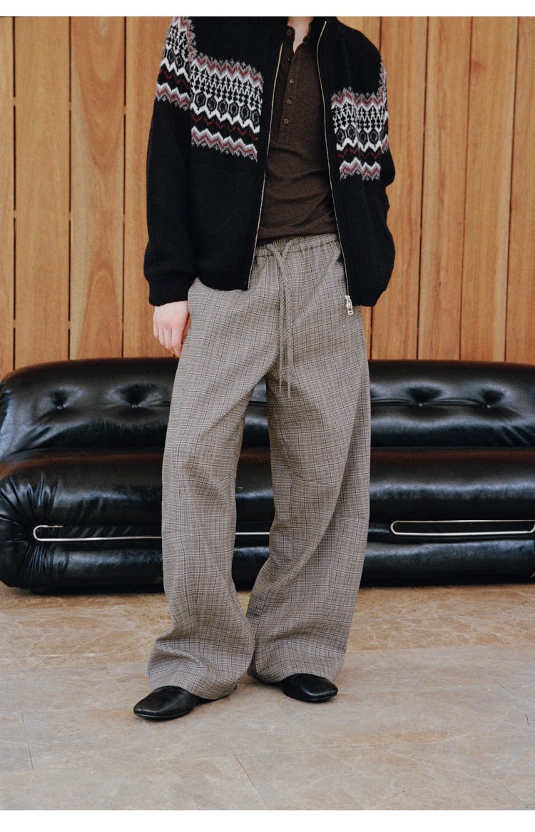 Houndstooth Wide-Leg Pants