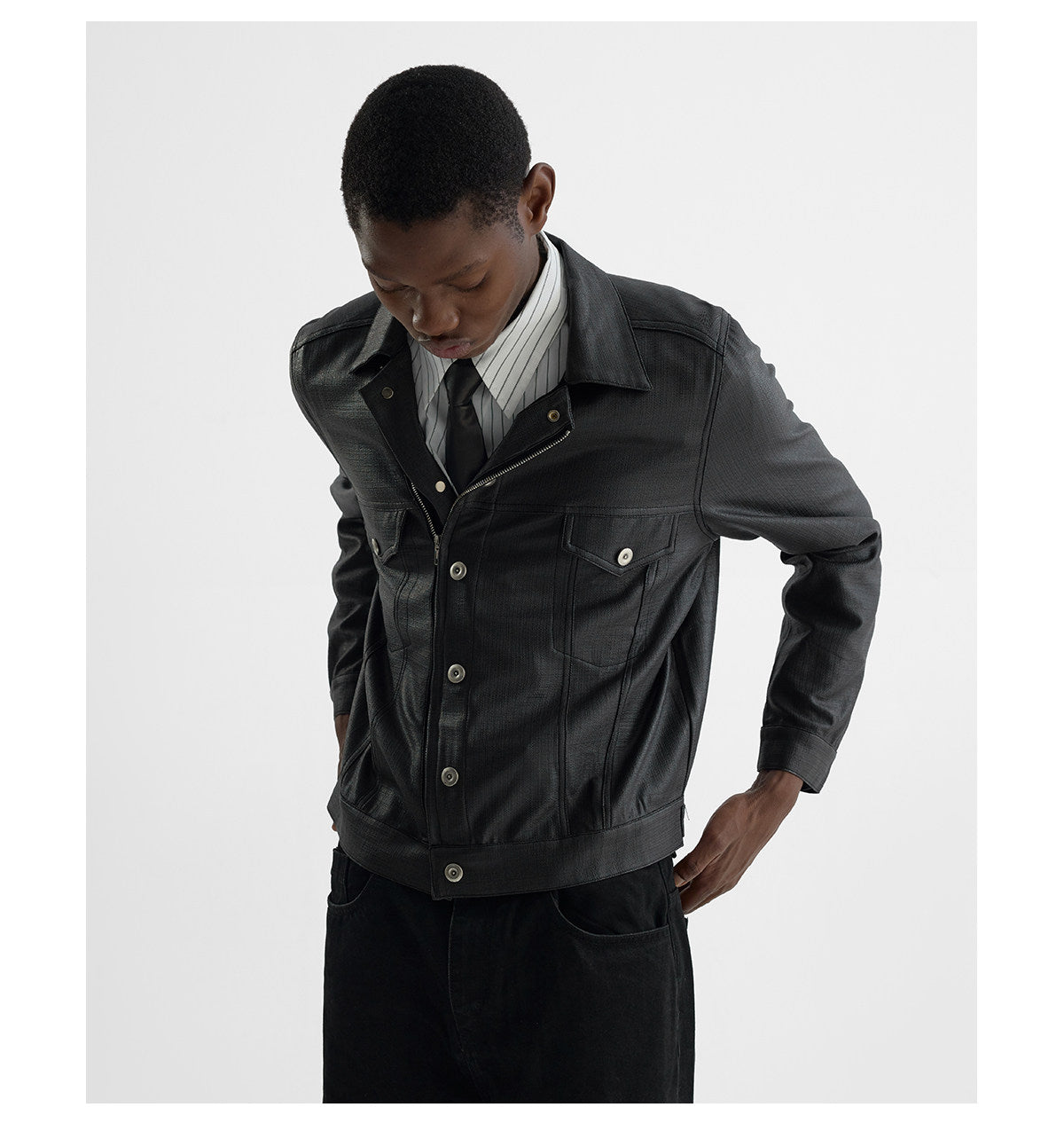 Coated Short Biker Jacket