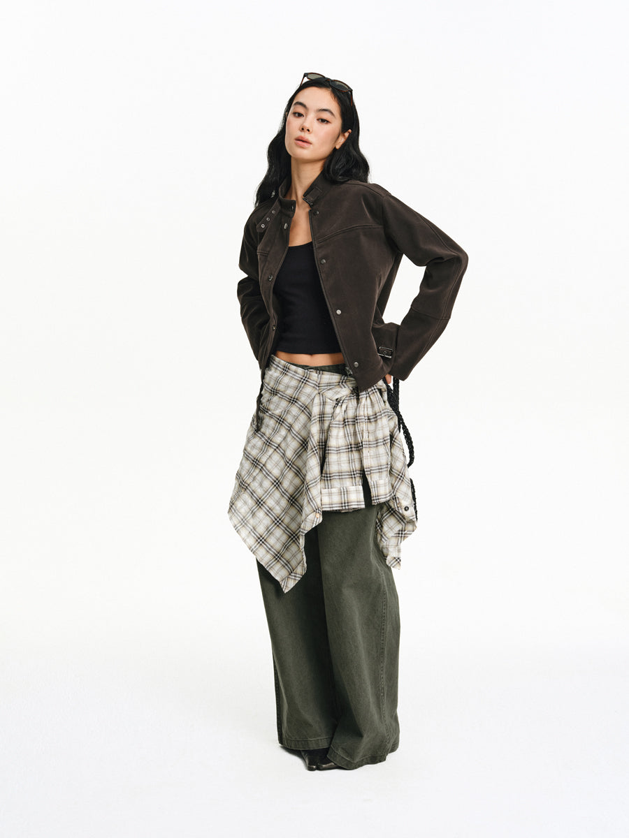 PU Leather Stand Collar Jacket