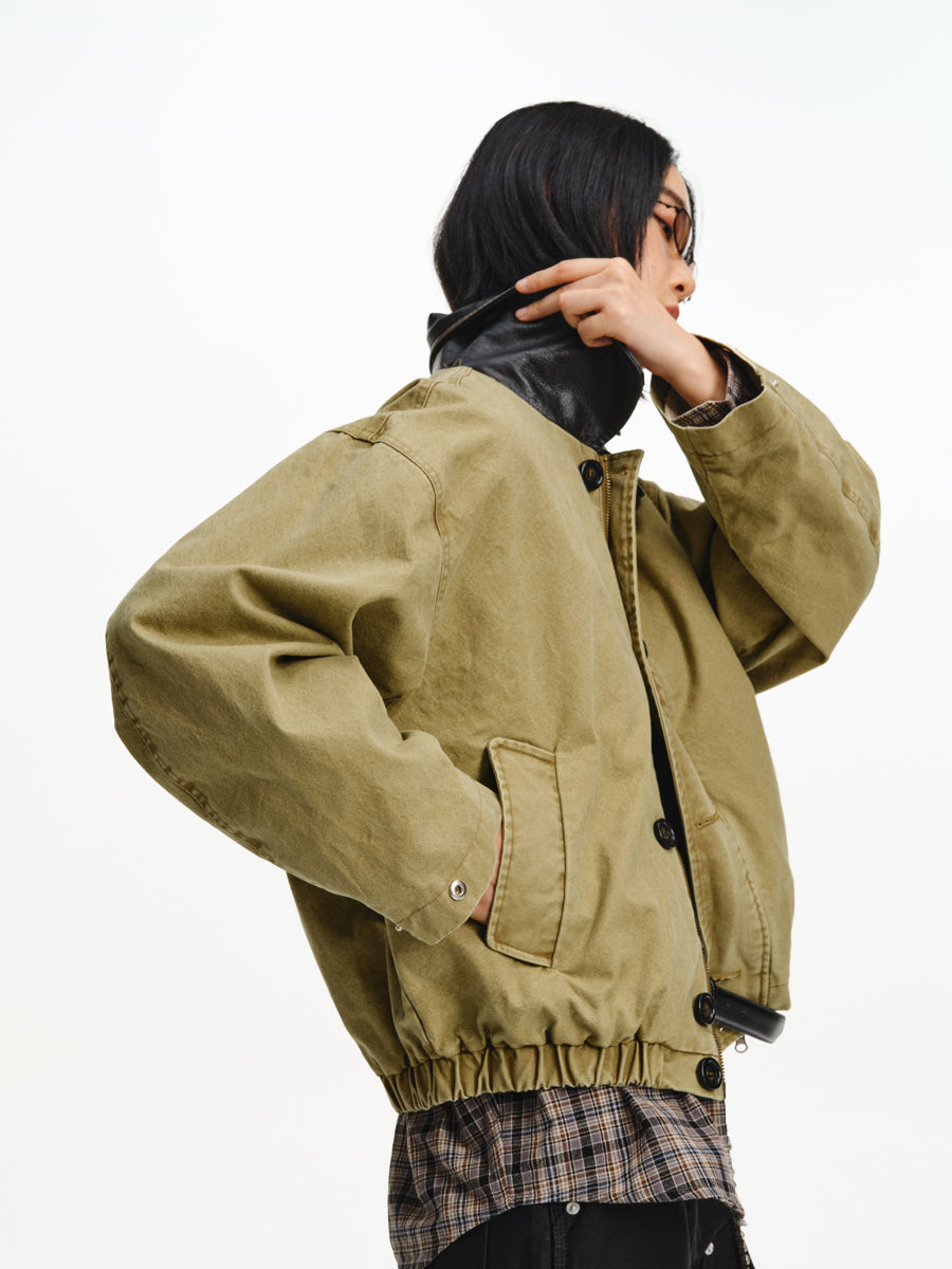 Patchwork Leather Collar Jacket